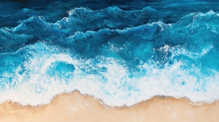 High angle view of ocean waves crashing on sandy beach