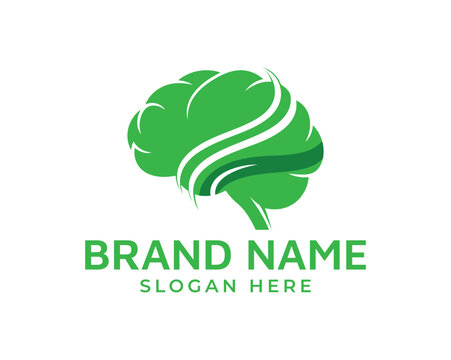 Green abstract brain logo with flowing lines, isolated on white background