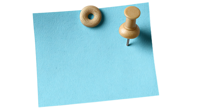 Square Blue Paper Note Pinned with Beige Thumbtack on Transparent Background, PNG - Powered by Adobe