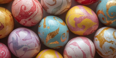 Delightful hand painted Easter eggs with vibrant colors and golden accents for spring celebrations, festive decor and holiday fun