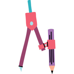 Pink and Purple Drawing Compass Tool Holding a Graphite Pencil with Teal Accent for Geometric Measurements and Technical Drafting on a Transparent Background