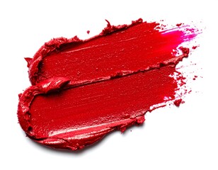 Close-up of two crimson smears of vibrant cosmetic pigment on white