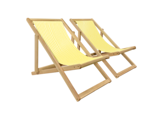 Two yellow wooden beach chair isolated on white background