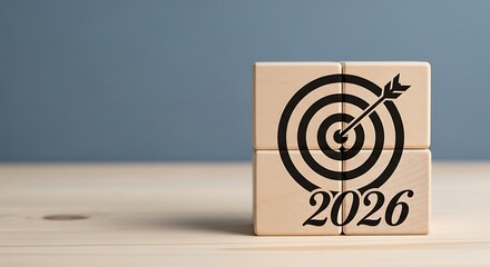 Wooden blocks with target and arrow symbolizing achieving goals and objectives in the year 2026