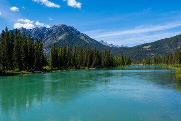 Breathtaking View of Banff, Canada With Mountains and Clear Blue Water