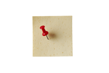 Square Tan Note Pinned with a Red Pushpin on a Transparent Background Flat Lay, PNG