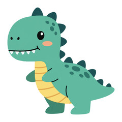 Adorable Cartoon T-Rex Dinosaur Clipart: Cute Green Baby Dino Illustration with Spikes and Friendly Smile for Kids, Nursery Decor, Educational Materials, and Fun Design Projects