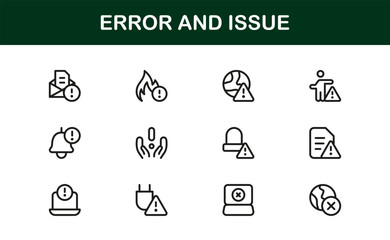 Error and Issue or Technology Problem Symbols – Professional Line Icon Set Featuring Minimal Error And Issue Designs In Pixel-Perfect, Editable Vector Style