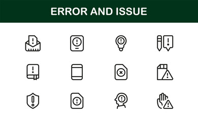 Error and Issue or Technology Problem Symbols – Professional Line Icon Set Featuring Minimal Error And Issue Designs In Pixel-Perfect, Editable Vector Style