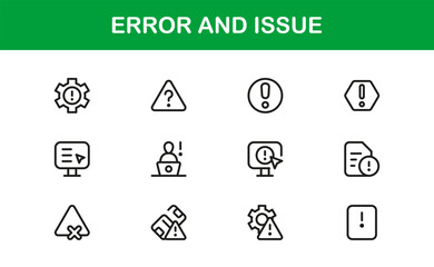 Error and Issue or Technology Problem Symbols – Professional Line Icon Set Featuring Minimal Error And Issue Designs In Pixel-Perfect, Editable Vector Style