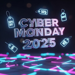 Cyber Monday 2025 sale advertising promotional image futuristic glowing design