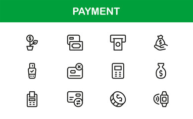 Payment icons modern line icon set – Professional vector collection of banking, credit card, and transaction symbols in minimal outline style