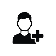A minimalist black and white icon depicts a person with a plus sign, representing adding a new user or contact to a system.