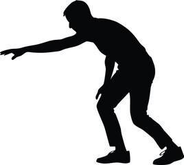 Silhouette of Man Leaning Forward with Arm Outstretched, Dynamic Human Gesture Illustration