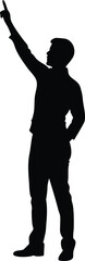 Silhouette of Man Pointing Upward with Confidence, Full Body Black Outline for Leadership and Success Themes