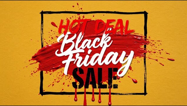 Bold Black Friday sale announcement with vibrant red brushstrokes and dripping effect