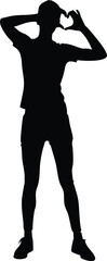 Silhouette of Person Making Heart Shape with Hands, Romantic Gesture Full Body Outline
