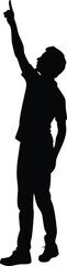 Silhouette of Man Standing and Pointing Upward, Confident Motivational Pose for Success and Ambition Themes