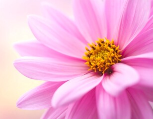 Close-up of a vibrant pink flower with yellow center, soft focus