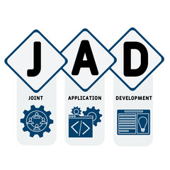 JAD - Joint Application Development acronym. business concept background. vector illustration concept with keywords and icons. lettering illustration with icons for web banner, flyer, landing