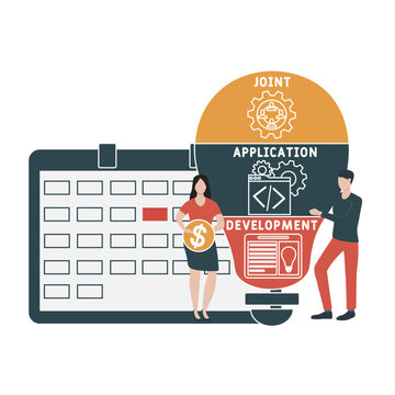 JAD - Joint Application Development acronym. business concept background. vector illustration concept with keywords and icons. lettering illustration with icons for web banner, flyer, landing