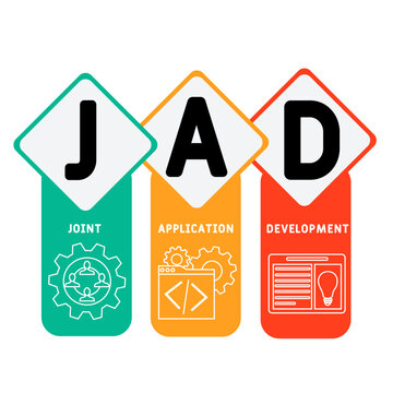 JAD - Joint Application Development acronym. business concept background. vector illustration concept with keywords and icons. lettering illustration with icons for web banner, flyer, landing