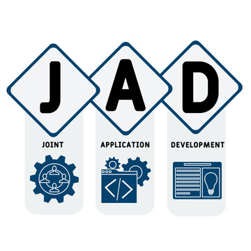 JAD - Joint Application Development acronym. business concept background. vector illustration concept with keywords and icons. lettering illustration with icons for web banner, flyer, landing