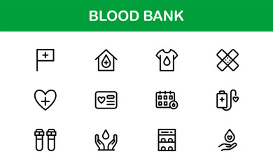 Blood Bank Icons – Professional Line Icon Set – Modern, Minimal Vector Collection for Medical Donation, Transfusion, and Healthcare Systems