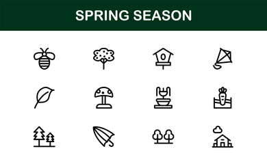Spring Line Icon Set – Modern Minimal Vector Icons for Seasonal Branding, Floral Designs, and Fresh Themes