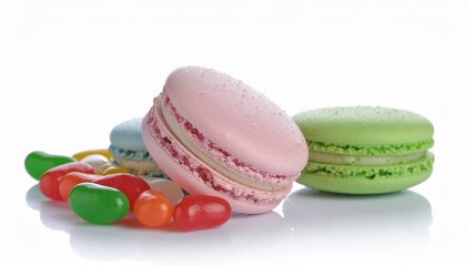 Creative Dessert Arrangement Macaron and Multicolor Candies