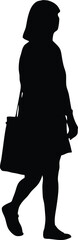 Woman Walking Silhouette with Shoulder Bag Vector Illustration