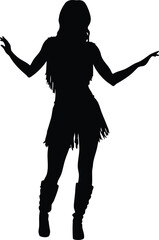Bohemian Woman Silhouette with Fringe Outfit and Open Arms