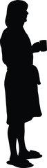 Woman Profile Silhouette Holding Coffee Cup in Domestic Attire