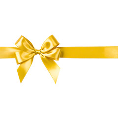  Shiny Gold Silk Gift Ribbon and Bow Horizontal Border Isolated on White