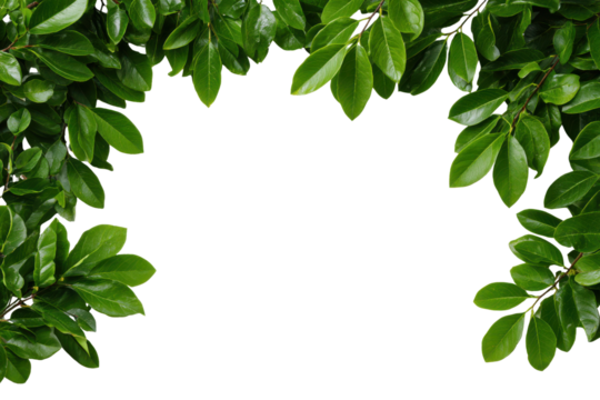Lush green leaves frame a dark empty space for text or design foliage nature, Png, Isolated on Transparent Background, Cut Out