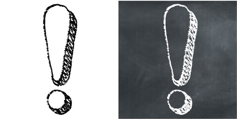 Chalk hand-drawn exclamation mark vector. Ideal for warning, attention, and importance themes. This graphic symbolizes emphasis and surprise with a unique, sketchy aesthetic.
