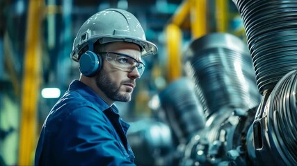 Engineer works on machinery in industrial facility during daytime