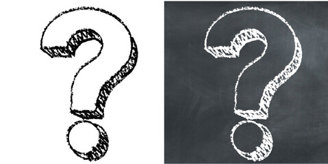 Chalk hand-drawn question mark vector. Ideal for query, faq, and support themes. This graphic symbolizes question, confusion, and help with a unique, sketchy aesthetic.