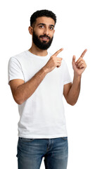 Fototapeta premium Man Pointing to the Side Isolated on White Background