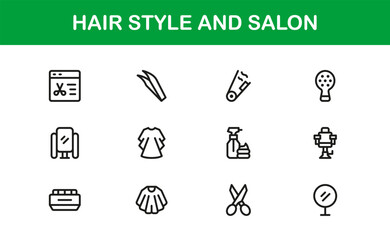 Hair Styling Modern Line Icon Set – Professional Minimalist Outline Collection for Salon and Beauty