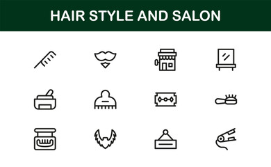 Hair Styling Modern Line Icon Set – Professional Minimalist Outline Collection for Salon and Beauty