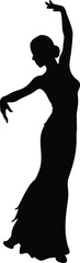 Silhouette of Woman Dancing with Flowing Skirt and Raised Arm 1