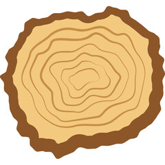 Cross section of a light brown wood log showing growth rings and a dark brown textured bark edge isolated on a white background natural abstract pattern