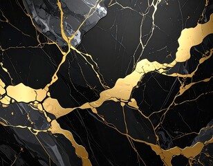 Elegant, abstract artwork featuring veins of golden cracks on black stone