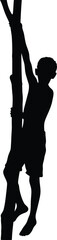 Silhouette of Child Climbing Tree with One Hand Vector Illustration