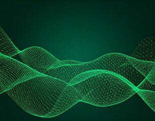 Green mesh waves float against a dark green gradient background
