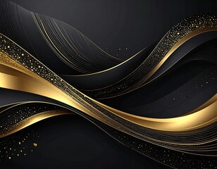 Elegant abstract design featuring swirling black and gold ribbons