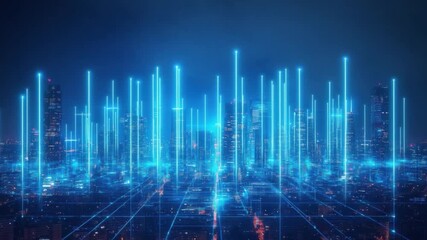 Digital Metropolis: Neon-lit cityscape pulses with the energy of a technological revolution, data streams connecting structures into an interconnected matrix of innovation. - Powered by Adobe