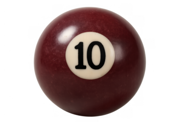 Maroon number 10 pool ball isolated on transparent background for game, sport, and leisure concepts