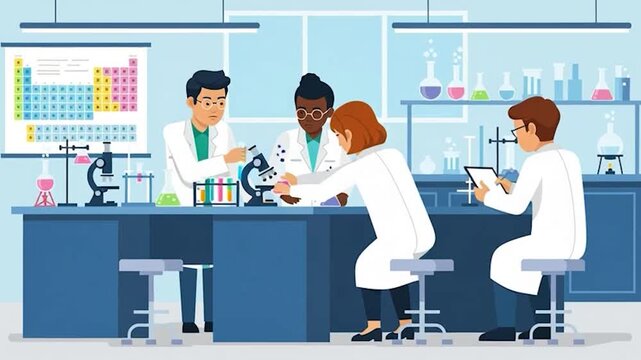 Diverse Group of Scientists Collaborating in a Modern Laboratory Setting.
